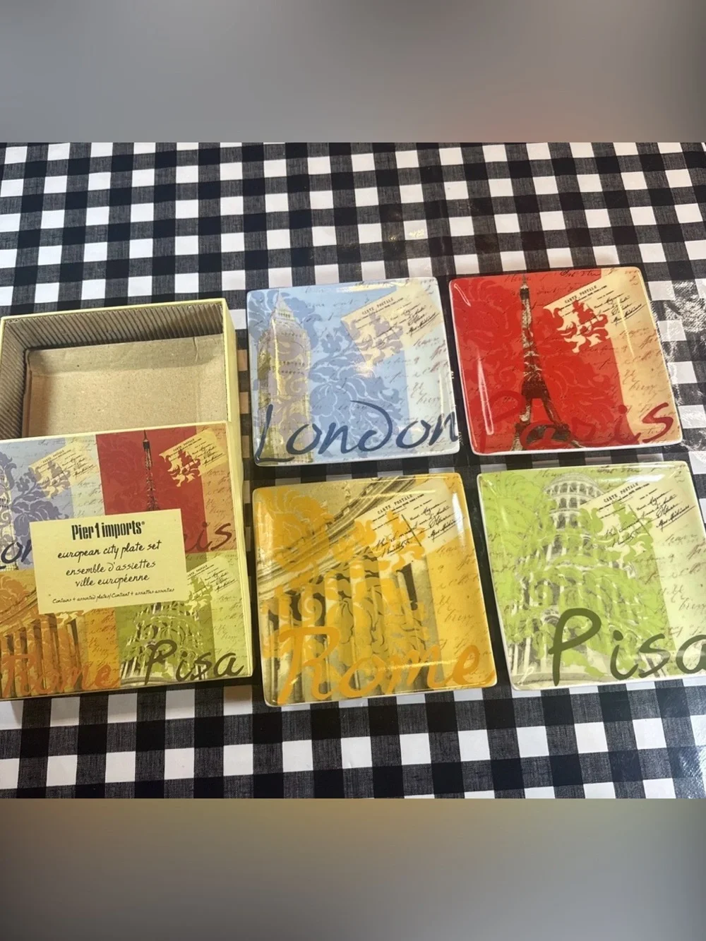 PIER 1 IMPORTS EUROPEAN CITY APPETIZER PLATE SET - IN BOX